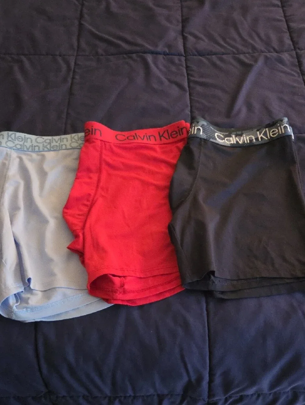 Calvin Klein Boxer Briefs Trio — Navy Blue, Red, Light Blue Dri-fit Material